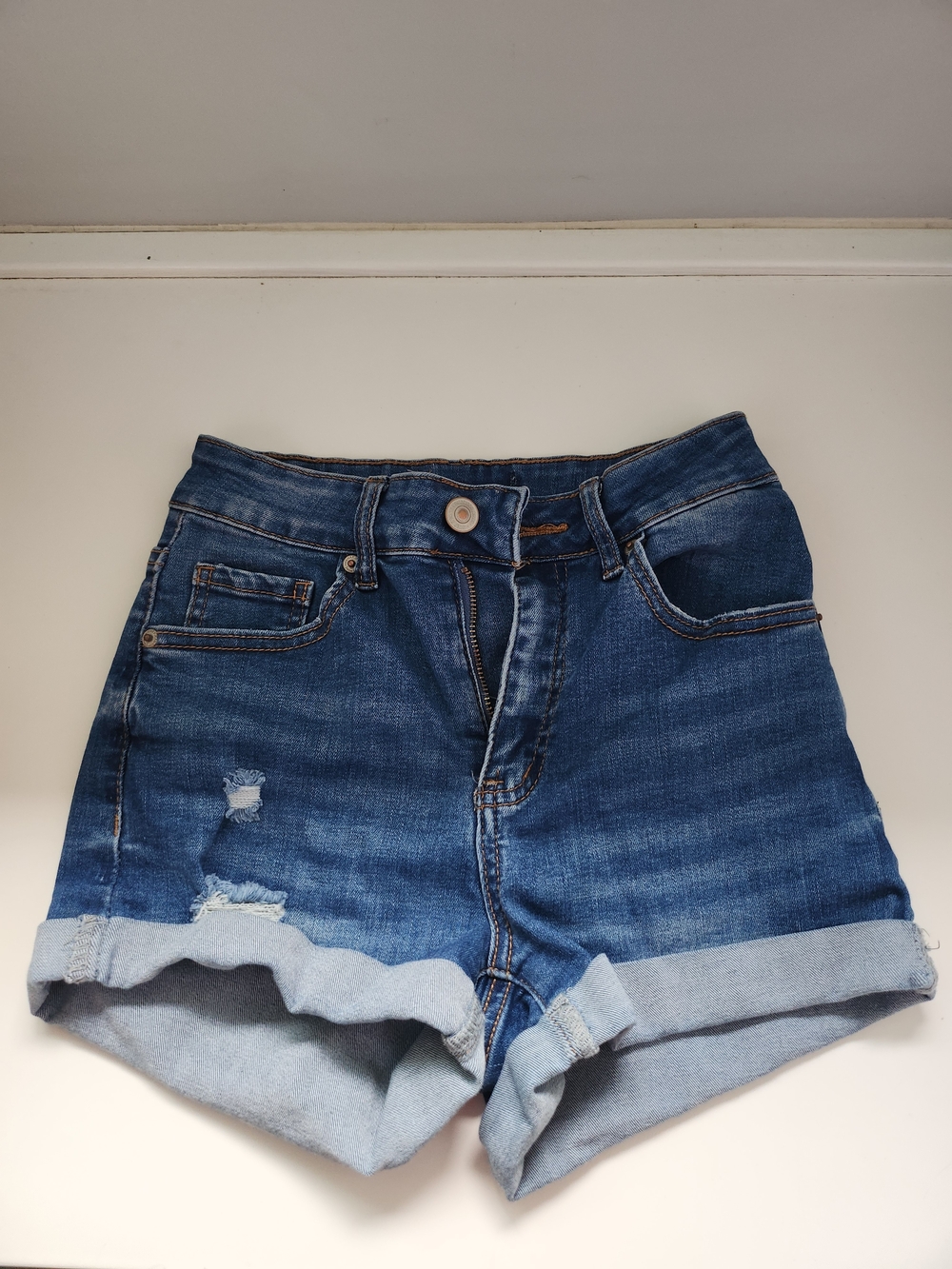 Wax Jean Dark Blue Rolled Cuff Denim Shorts